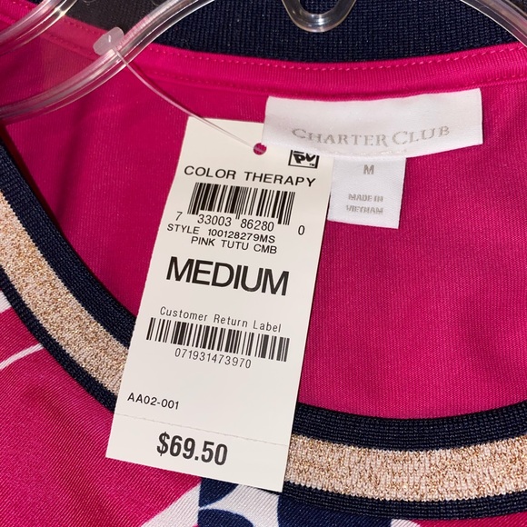 Charter Club Patchwork Print Blouse, Size M, Pink Multicolor - Picture 4 of 5